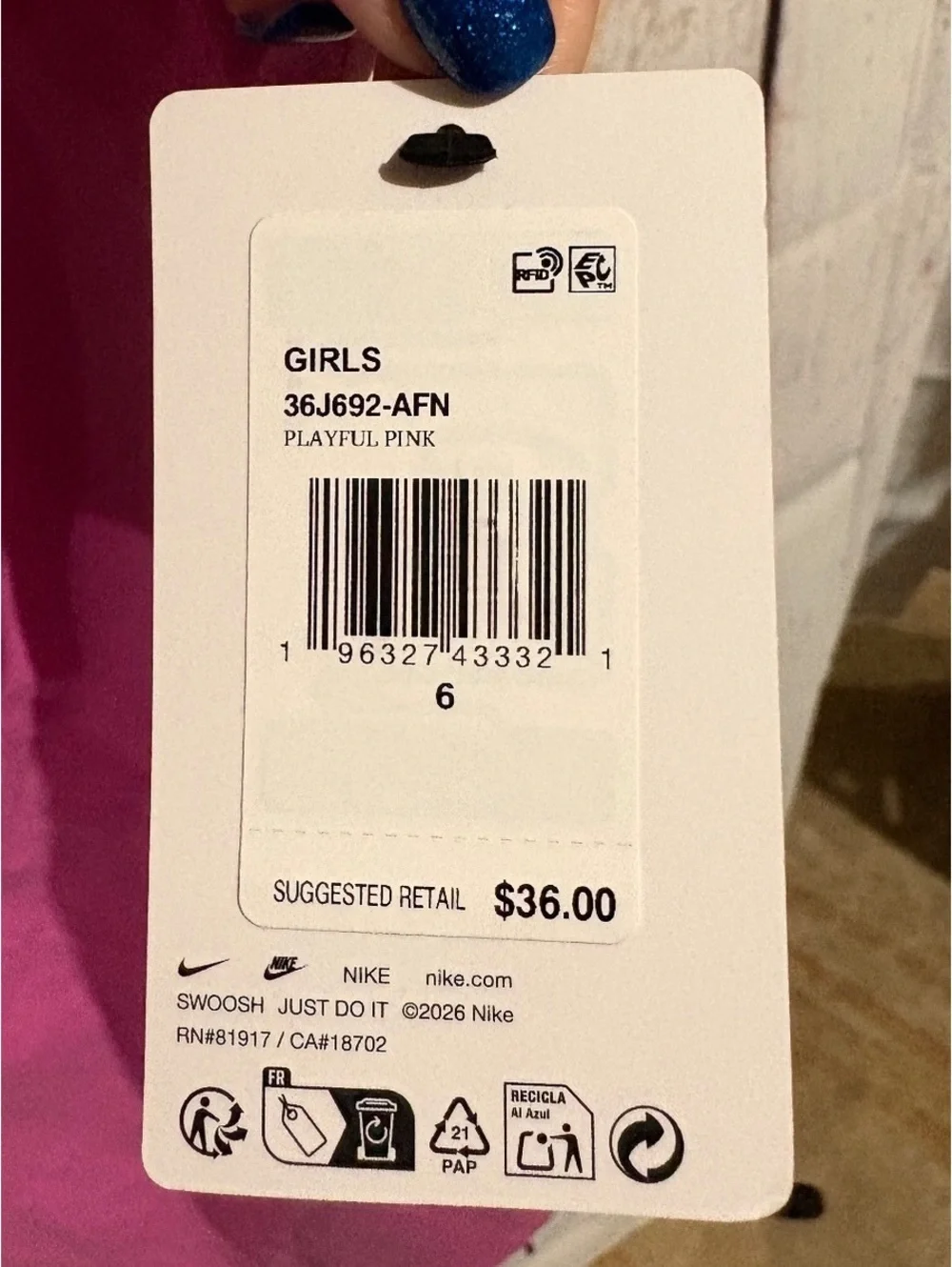 Nike Girls' Playful Pink T-Shirt Dress Size 6 (5-6 Years) Cotton-Polyester Blend